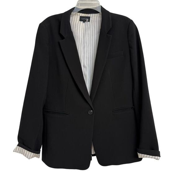 1. State Jackets & Blazers - 1.State Women Black Single Button Blazer Jacket Stripe Lined Career Office Sz 16